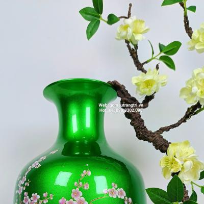 bình men xanh hoạ tiết chim trĩ phù dung